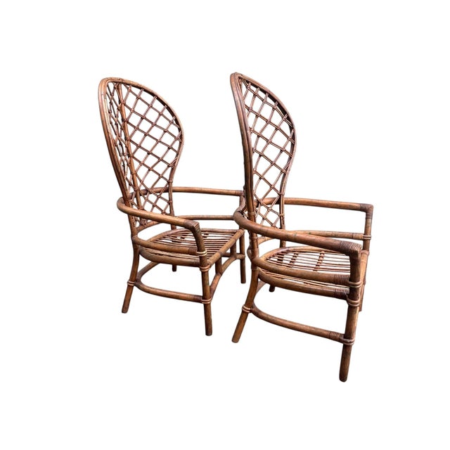 Late 20th Century Late 20th Century Ficks Reed Peacock Fan Balloon Back Rattan Chairs a Pair For Sale - Image 5 of 10