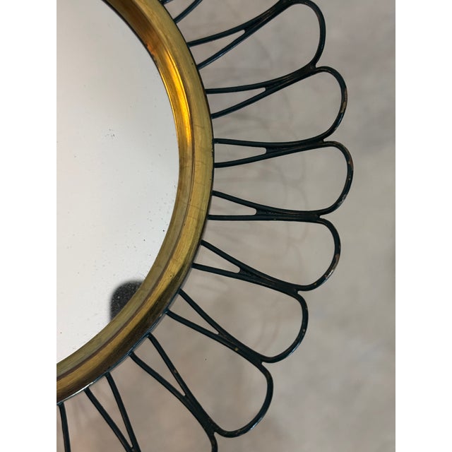 Petite Scale Modernist French Round Brass Sunburst Loop Mirror, 1950s For Sale - Image 12 of 15
