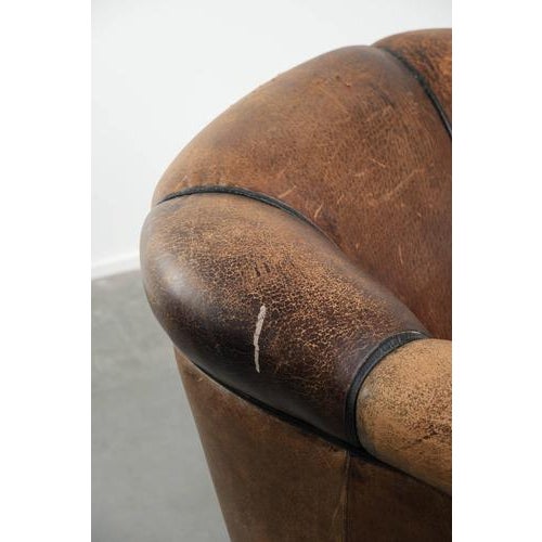 Vintage English-Style Club Chair in Sheepskin Leather For Sale - Image 11 of 13