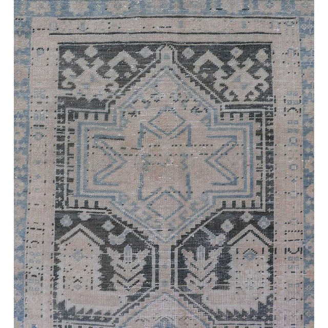 Blue Antique Persian Hamadan Runner With All-Over Medallion Design in Lt. Blue For Sale - Image 8 of 13