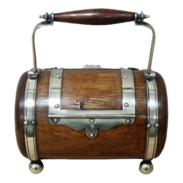 Antique Oak Biscuit Barrel, 1920s For Sale