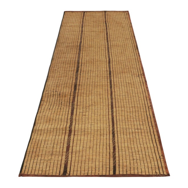 1950s Vintage Tuareg Mat Runner, Stripes in Warm Gold and Brown Tones - Rug & Kilim For Sale - Image 5 of 8