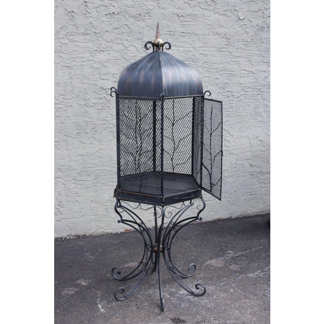 Late 20th Century Vintage Wrought Iron Garden Bird Cage On Stand For Sale - Image 5 of 18