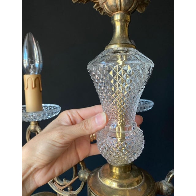 Vintage French Chandelier in Brass and Glass, 1960s For Sale - Image 13 of 16