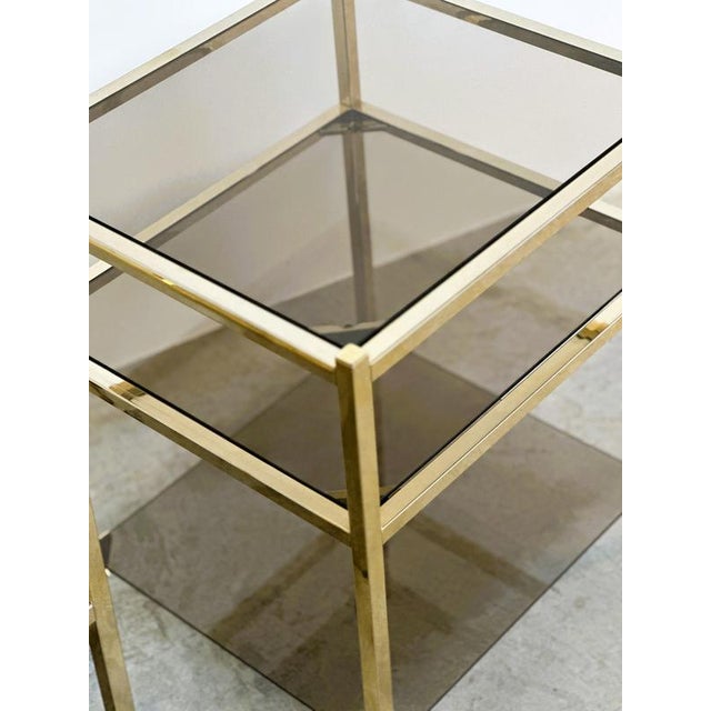 Late 20th Century Vintage Brass and Smoked Glass 3-Tier Side Tables, 1970s, Set of 2 For Sale - Image 5 of 12