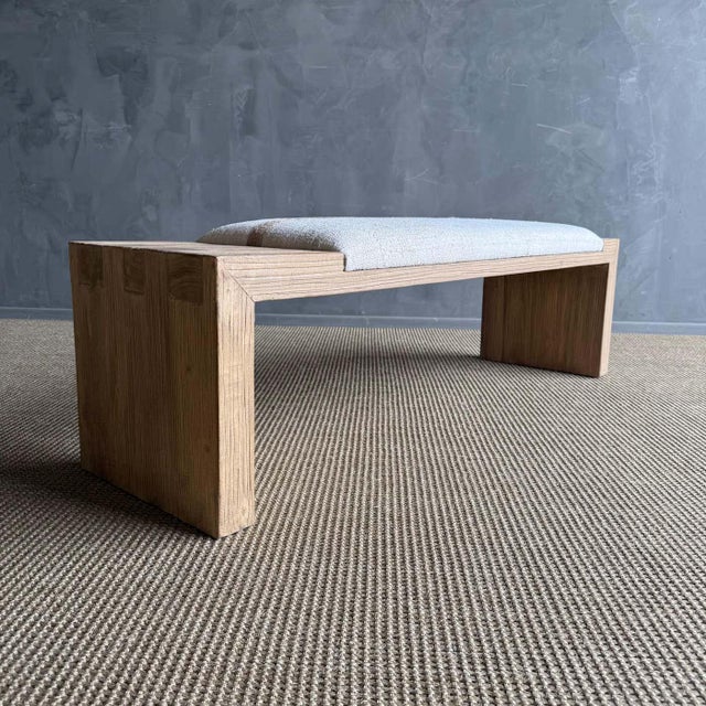 Casi Reclaimed Elm Bench With Vintage Rug Upholstery by Bloom Home For Sale - Image 10 of 11