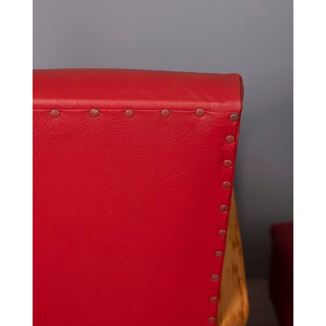 Vintage Italian Armchairs in Red Leather, 1950s, Set of 2 For Sale - Image 11 of 17