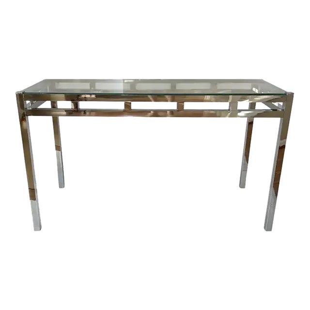 Mid Century Modern Willy Rizzo Style Chrome and Glass Console Table, 1970's For Sale