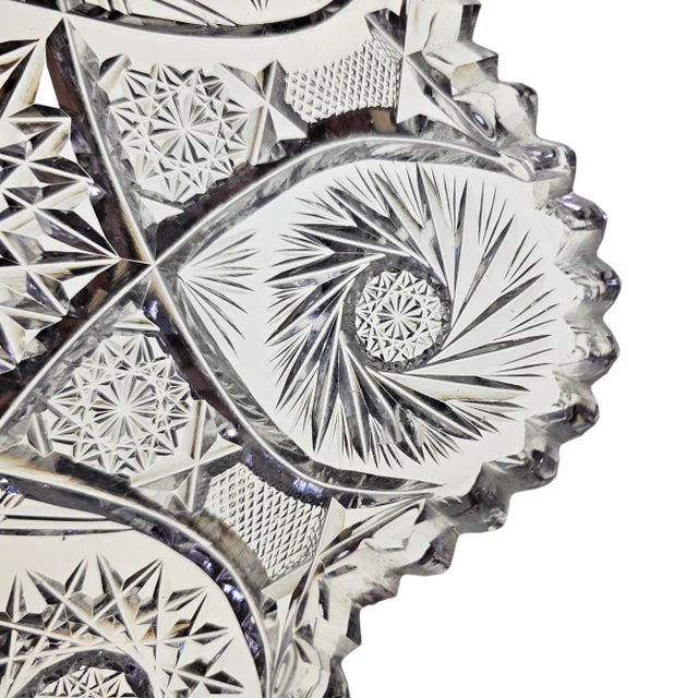 Abp American Brilliant Cut Glass Scalloped Hob Star Dish Sawtooth Pinwheel Bowl For Sale - Image 11 of 12