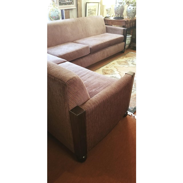 Wood Custom Two Piece Brown Sectional Sofa, Upholstered in Osborne and Little Chenille For Sale - Image 7 of 10