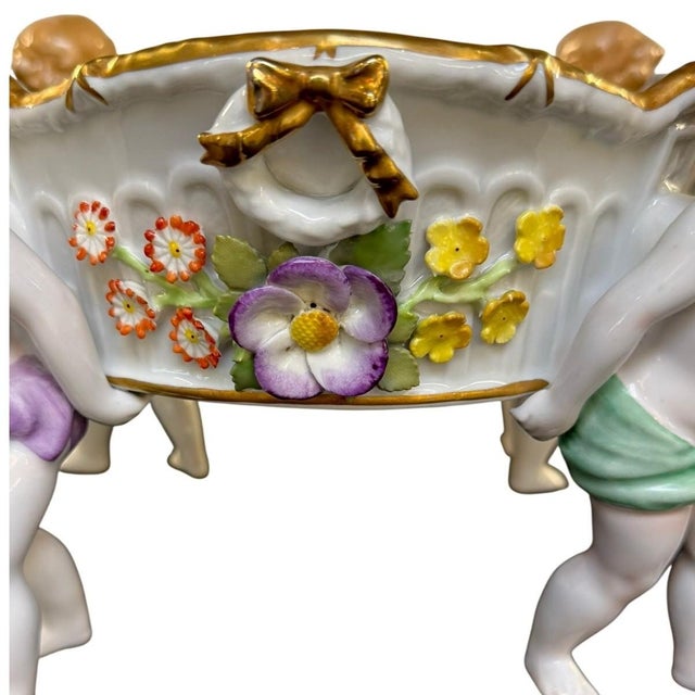 Von Schierholz Germany C. 1930–1945 Porcelain 4 Cherubs Handmalerei Centerpiece For Sale - Image 15 of 17