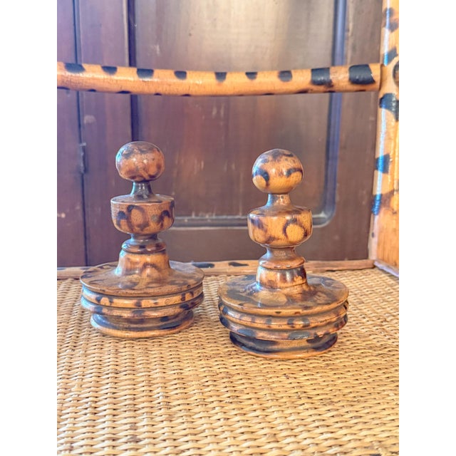 Vintage Scorched Faux Bamboo Wooden Finials, a Pair For Sale - Image 4 of 7