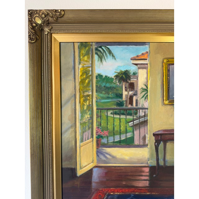 1990s Vintage Mediterranean Villa Interior Oil Painting on Canvas – Framed For Sale - Image 5 of 12