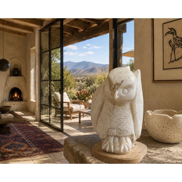 Late 20th Century Substantial Hand-Carved Marble Owl Sculpture by Frank McGuire, Taos, New Mexico For Sale - Image 5 of 12