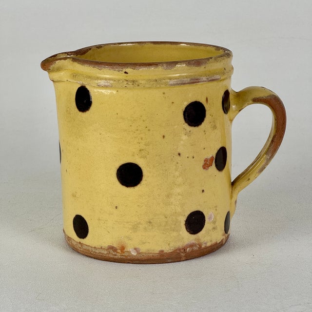 French Antique 19th Century French Hand Painted Polkadot Pitcher in Light Mustard Yellow, 5" H For Sale - Image 3 of 9