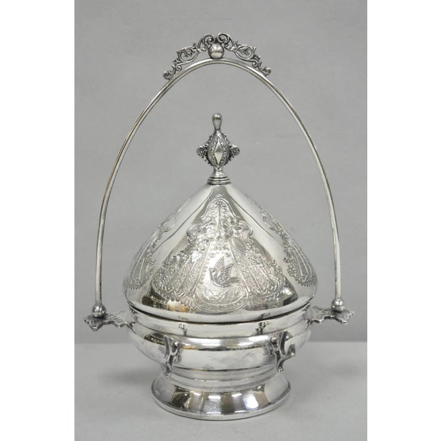 Antique English Art Nouveau Silver Plated Covered Butter Serving Dish W / Birds For Sale - Image 15 of 15