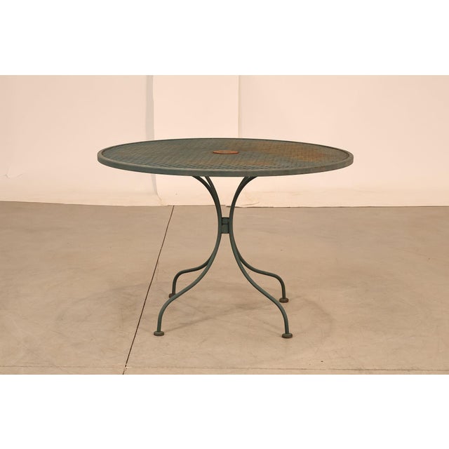Vintage Wrought Iron Round Patio Table And Four Chairs Set For Sale - Image 13 of 18