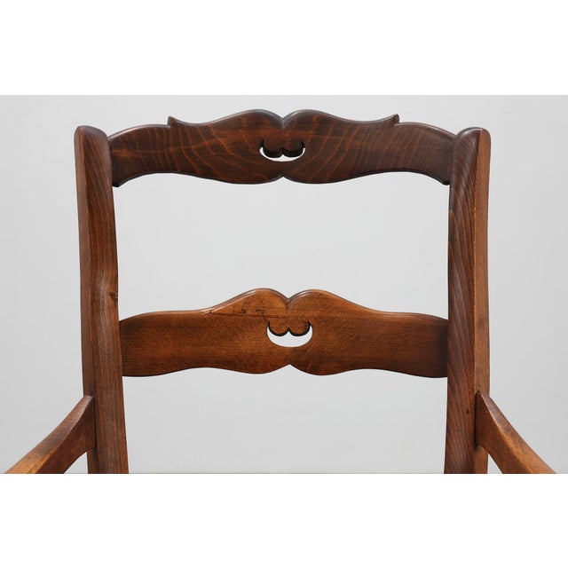 Rustic 19th Century French Provincial Ladder‑back Armchair with Woven Rush Seat For Sale - Image 3 of 15