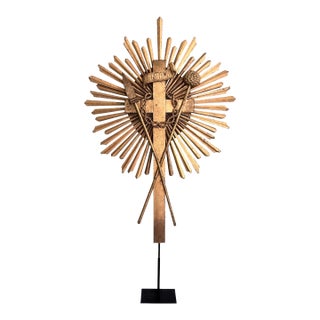 Monumental Spanish Colonial Giltwood Sunburst Reliquary Cross, New Mexico 1700s For Sale