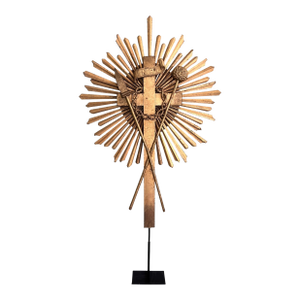 Monumental Spanish Colonial Giltwood Sunburst Reliquary Cross, New Mexico 1700s