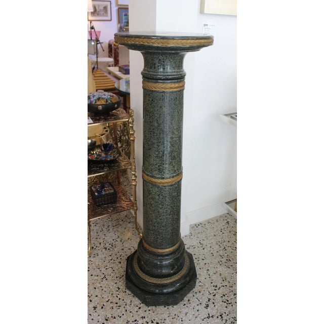 Hollywood Regency Antique 42" Green Marble Pedestal Italian For Sale - Image 3 of 11