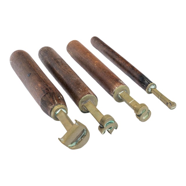 Antique 19th-Century Brass Bookbinding Hand Stamps - Set of 4 For Sale