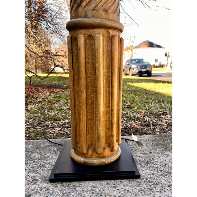 2010s Restoration Hardware Hand Carved Corithian Column Floor Lamps, Extra Tall 77” - a Pair For Sale - Image 5 of 9