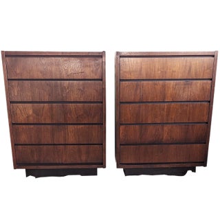 1970s Mid-Century Modern Lane Furniture Brutalist Tallboy Dresser Storage - A Pair For Sale