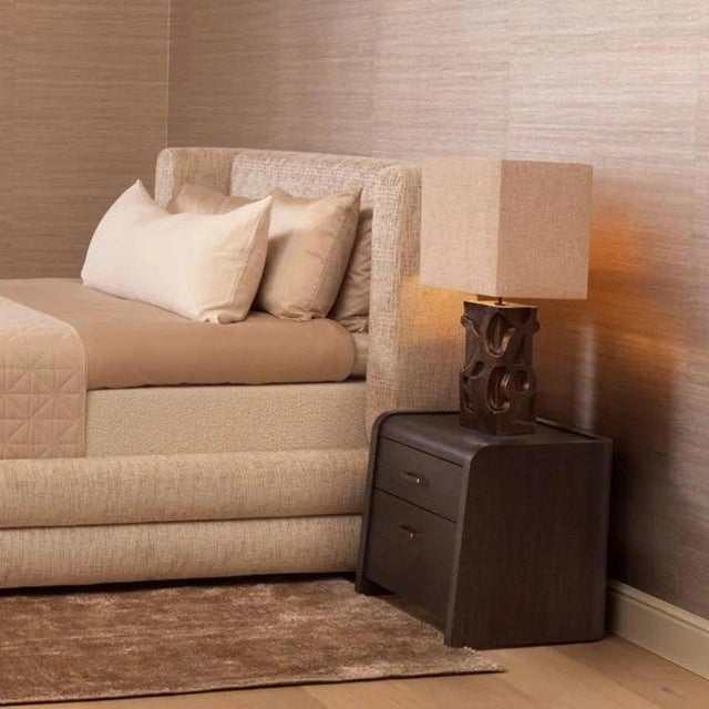 Contemporary Mocha Oak Veneer Nightstands, Set of 2 For Sale - Image 3 of 9