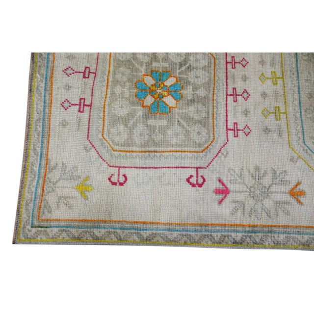 Modern 1960s Multicolor Geometric Design Handwoven Wool Vintage Turkish Oushak Runner 3' X 10'7" For Sale - Image 3 of 6