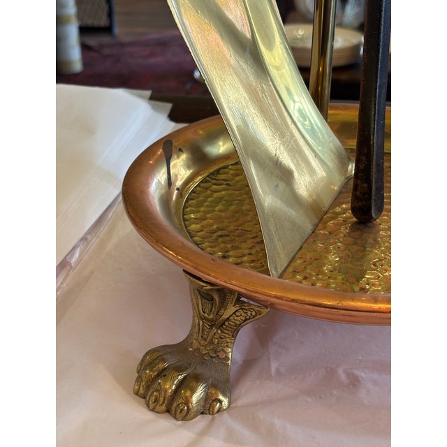 Copper Early 20th Century Copper and Brass Lion Paw Fireplace Set For Sale - Image 8 of 12