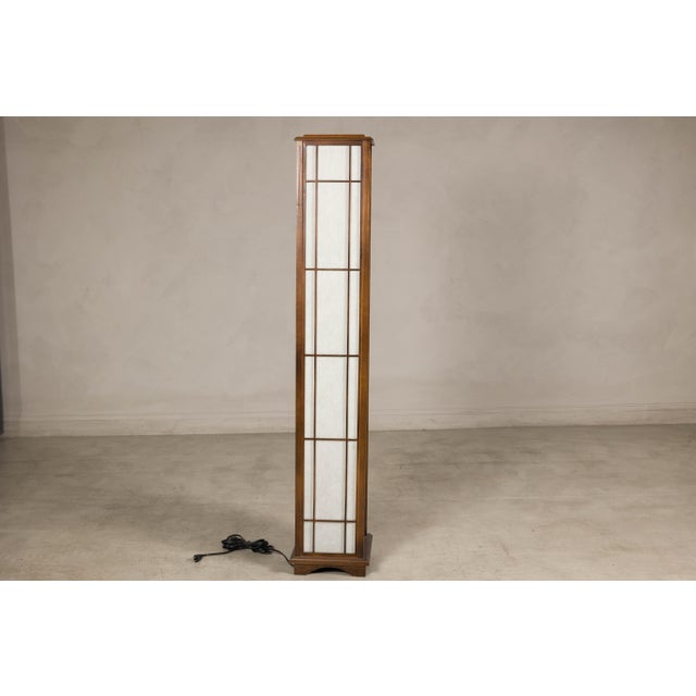 Vintage Tall Japanese Shoji Style Floor Lamp with Rice Paper Panels For Sale - Image 4 of 16