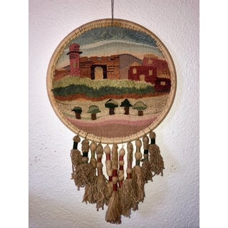 Esther BenSimon, Jerusalem Wall Hanging Hand Embroidered tapestry Israeli Craft Judaica Folk Art, 1985 For Sale