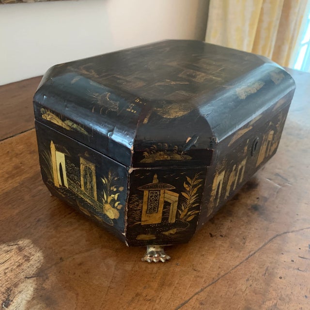 Chinoiserie Antique Chinese Black Lacquered Box For Sale - Image 3 of 11