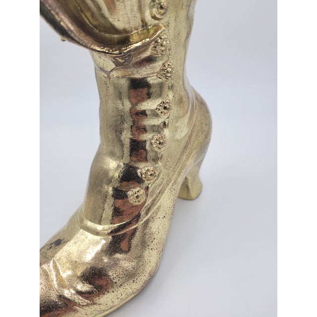 Gold Mid 20th Century Cast Iron Victorian Button Boot Vase – Gilded Gold Finish For Sale - Image 8 of 12