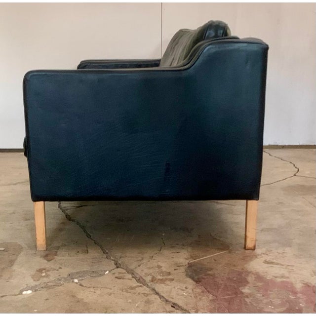 Mid 20th Century Danish Modern Beautiful Black Leather 3 Seat Sofa Wood Legs For Sale - Image 9 of 13