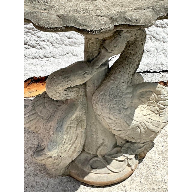 Vintage Regency Patinated Cast Concrete Swan Bird Bath For Sale In West Palm - Image 6 of 8
