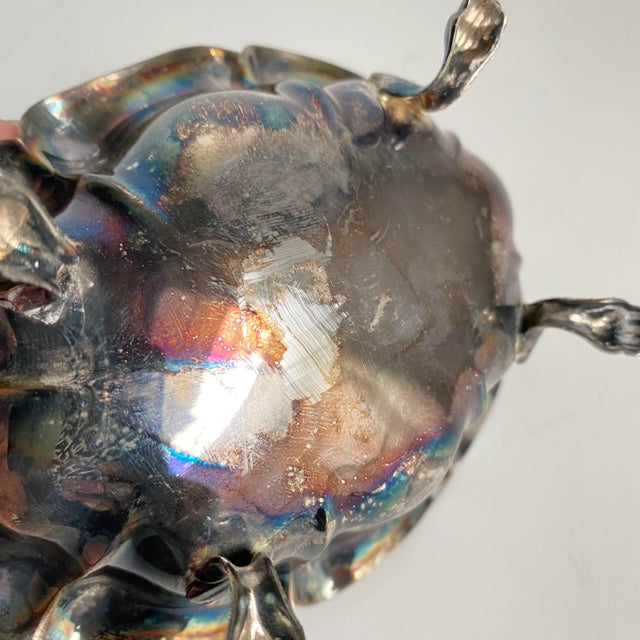 Silver Vintage Footed Sugar Cube Bowl With Shell Tongs Silver Plated For Sale - Image 8 of 12