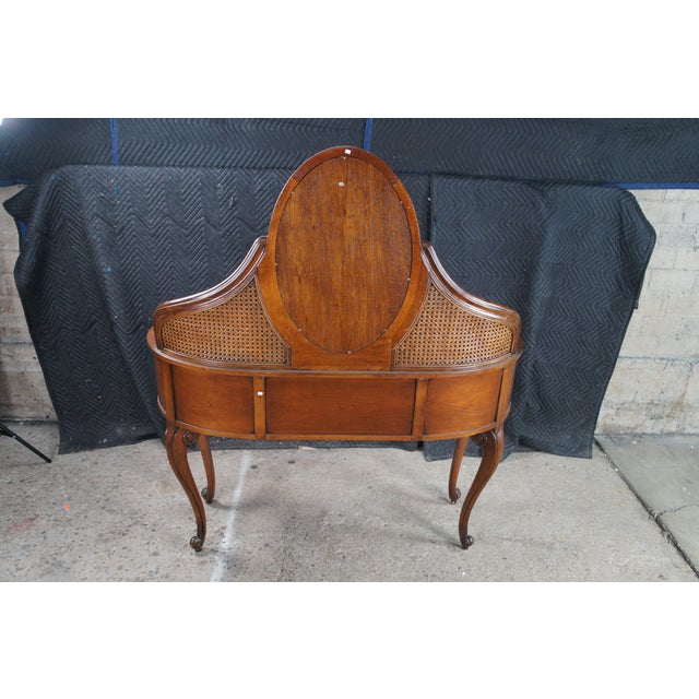 Mid 20th Century French Louis XVI Caned Cherry Mirrored Kidney Dressing Vanity Desk For Sale - Image 11 of 12