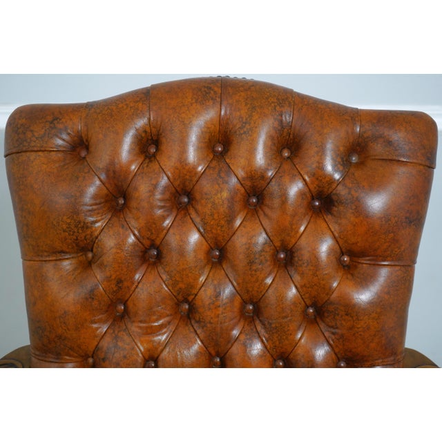 1990s Georgian Tufted Leather Carved Arm Chair For Sale - Image 5 of 18