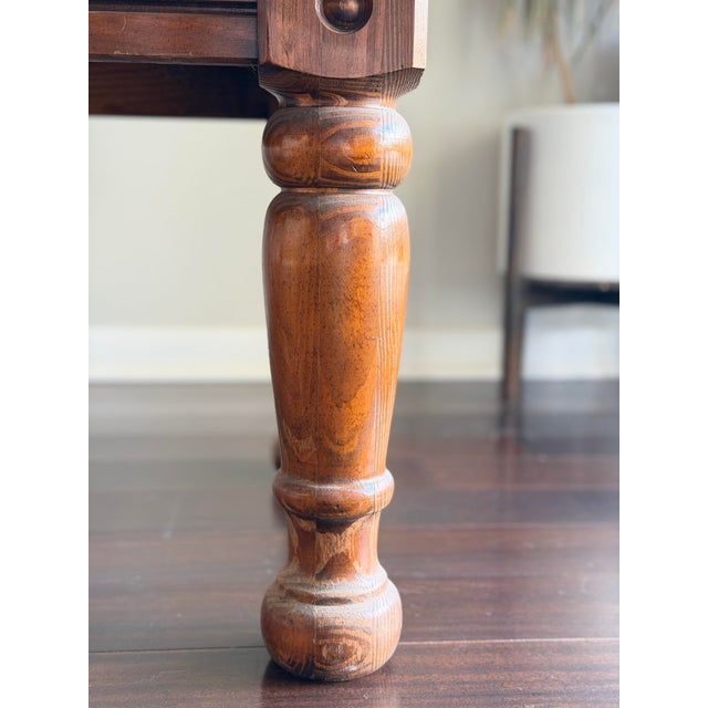 Wood Vintage Rustic Solid Pine Square End Table — Turned Baluster Leg Farmhouse Spanish Colonial Side Table For Sale - Image 7 of 12