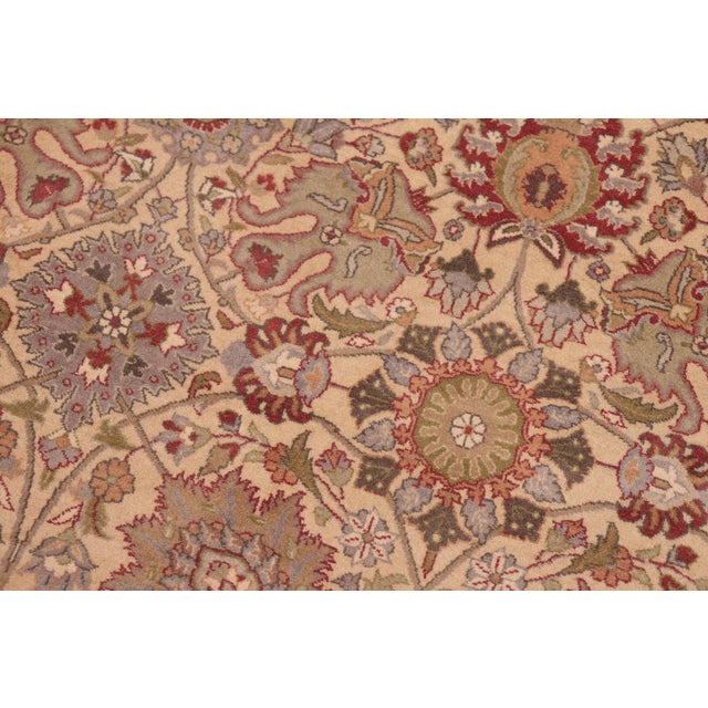 Boho Chic 1990's Floral Tabriz Pak-Persian Beige/Green Wool Rug - 8'1'' X 10'2'' For Sale In New York - Image 6 of 9