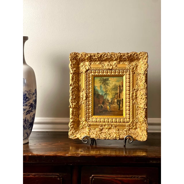 Vintage J. Van Hoot 19th C. European Village Scene Oil Painting in Carved Gilt Frame For Sale In Philadelphia - Image 6 of 11