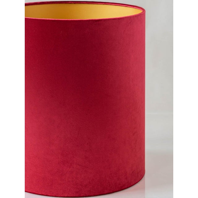 Boch Frères Large Delft Blue Table Lamps, New Red Velvet Shades, Set of 2 For Sale - Image 6 of 13