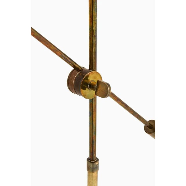 Metal Floor Lamp in Brass with Original Yellow Lamp Shade, 1950s For Sale - Image 7 of 13