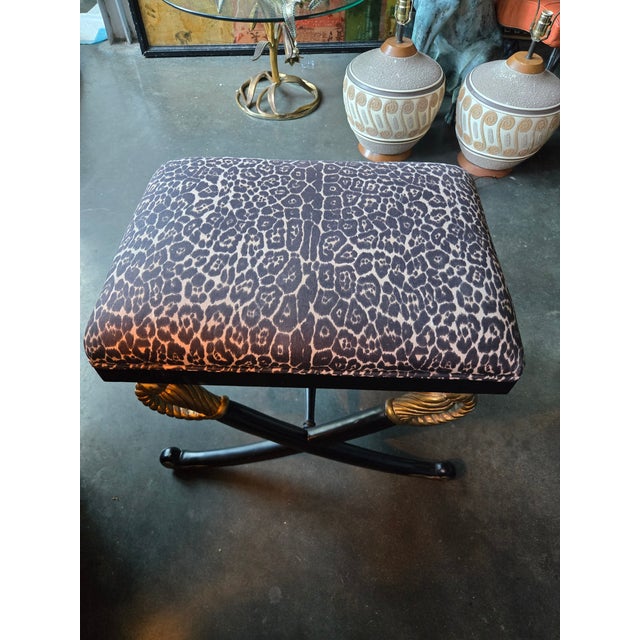 1970s 1970s Hollywood Regency Cross Sword Bench W Leopard Fabric For Sale - Image 5 of 6