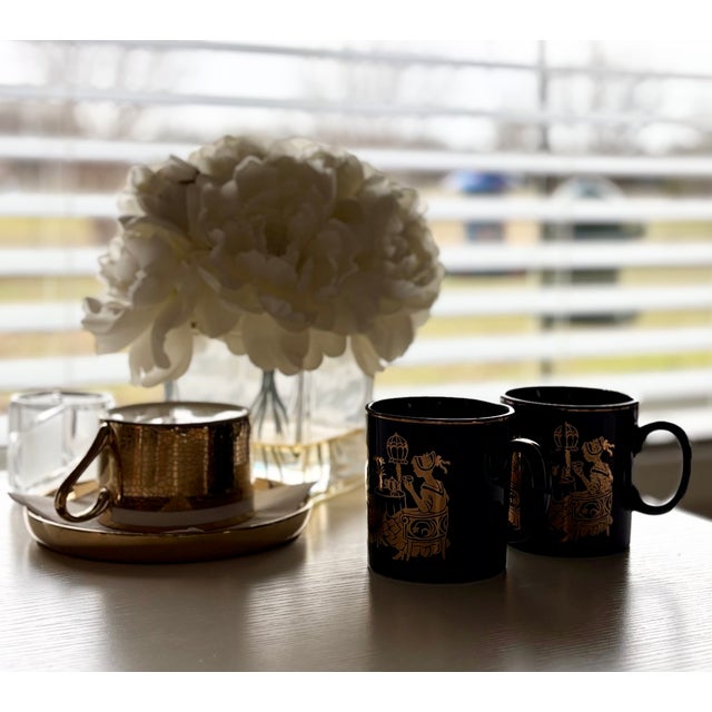 Vintage Navy Blue and Gold Japanese Matcha Mugs - 24k Gold Ornate Ladies Afternoon Tea Design - Set of 2 For Sale - Image 10 of 12