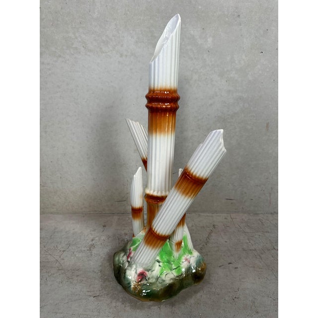 Brown Vintage Faux Bamboo Vase from Manufacture Imperiale et Royale de Nimy, 1950s For Sale - Image 8 of 11