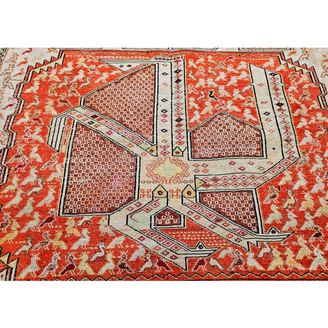 Vintage Persian Shahsavan Soumak Tribal Rug, Handwoven Wool & Silk, Geometric Pattern, Ivory & Red, 4x7 For Sale - Image 16 of 18