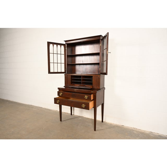 1920s Baker Furniture Style Hepplewhite Mahogany Secretary Desk With Bookcase Hutch, Circa 1920s For Sale - Image 5 of 16